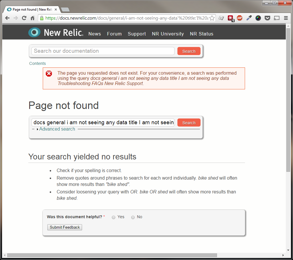 New Relic troubleshoot page