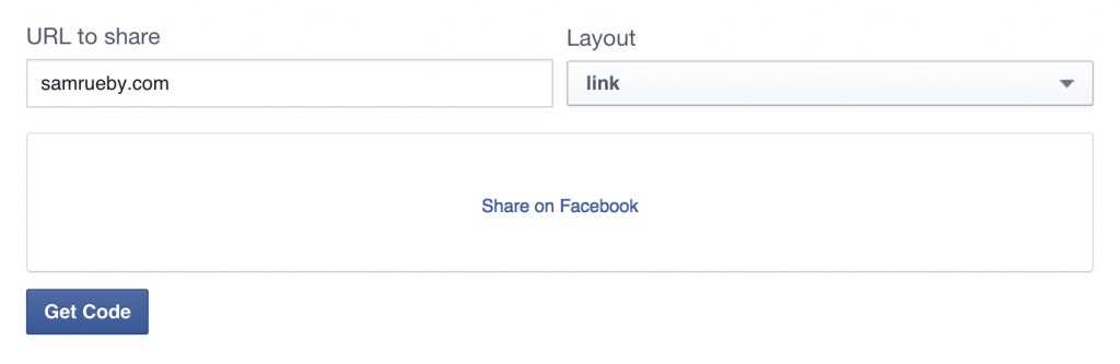 Screenshot of generated "Share on Facebook" link