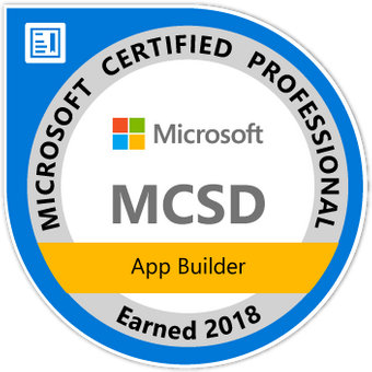 Microsoft Certified Professional, MCSD, App Builder Earned 2018